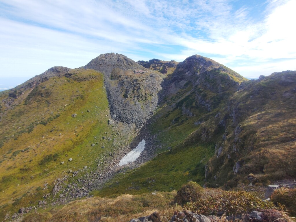 鳥海山の外輪山から望む新山周辺の山頂部